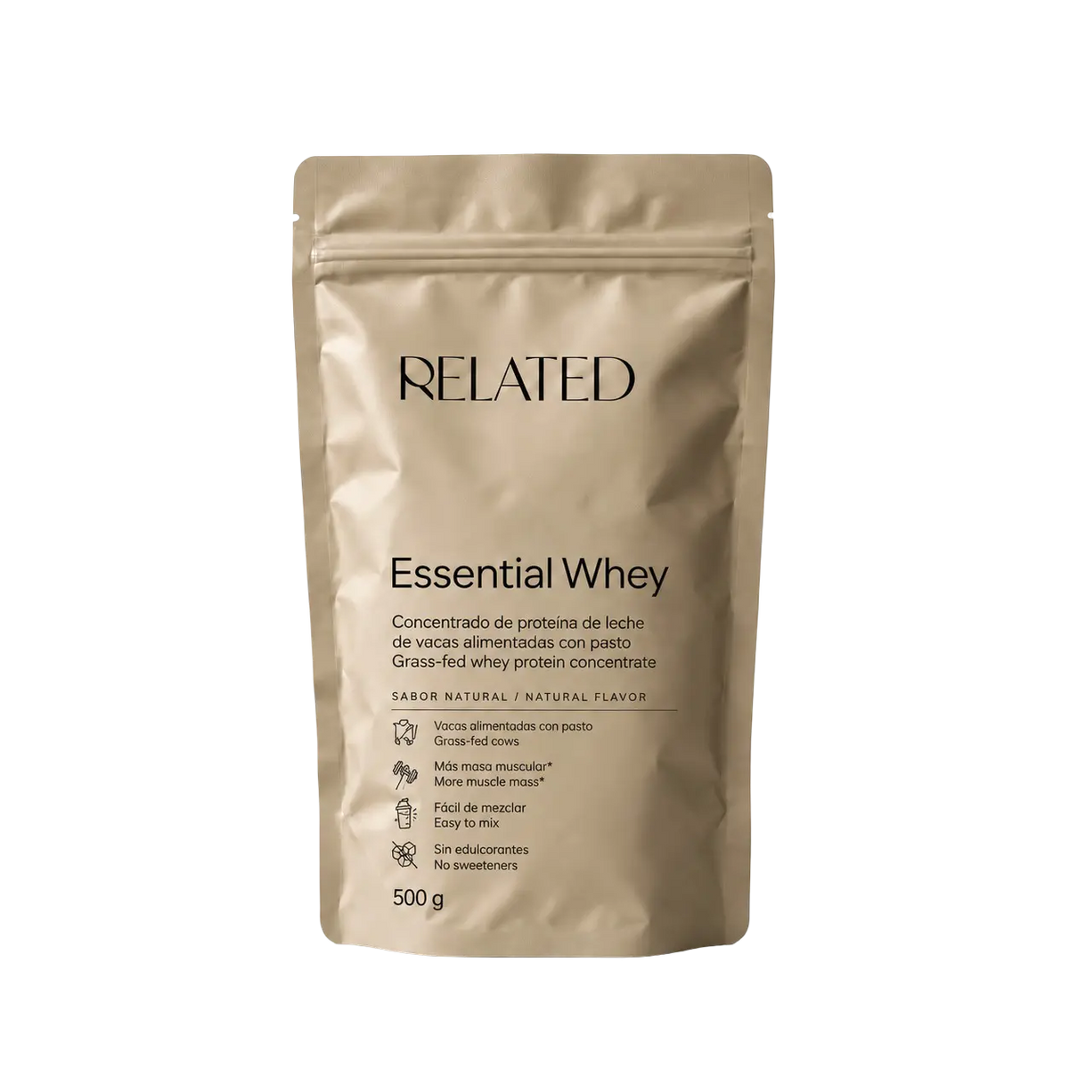 Bolsa de Essential Whey, proteína whey de vacas de pasto de Related, 500 g