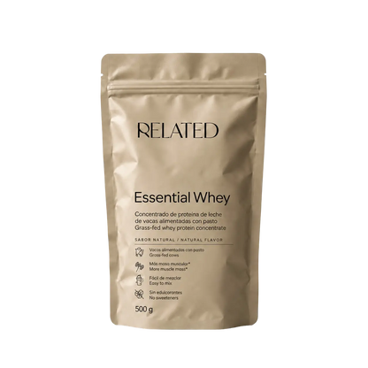 Bolsa de Essential Whey, proteína whey de vacas de pasto de Related, 500 g