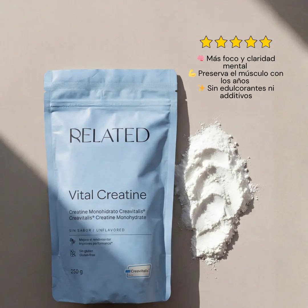 Bolsa de Vital Creatine de Related junto a creatina en polvo